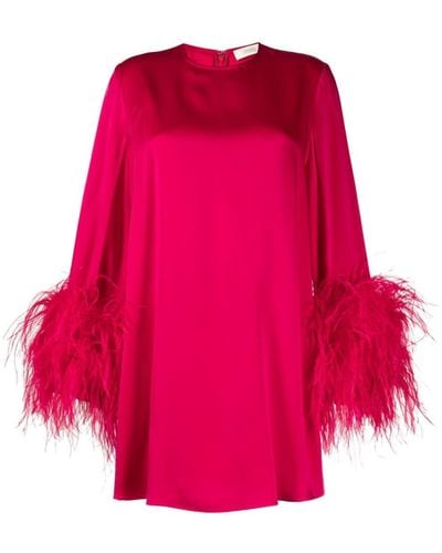 LAPOINTE Feather-detail Satin-finish Dress - Pink