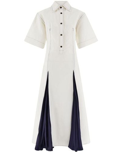Ferragamo Satin-inlay Shirtdress - White