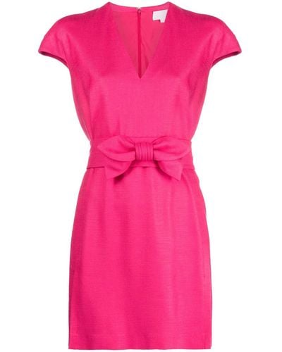 Genny Bow-detail V-neck Dress - Pink