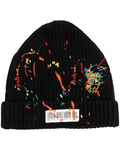 Mostly Heard Rarely Seen Embroidered Barcode-detail Beanie - Black