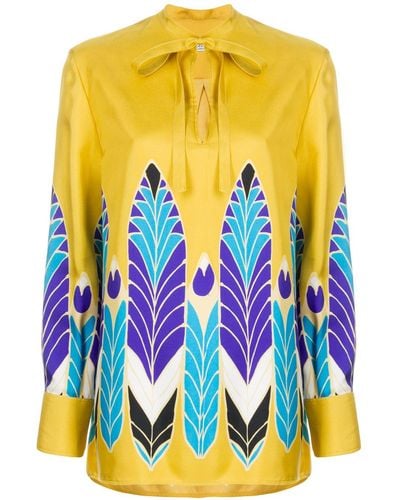 Valentino Feather Print Bow Fastening Blouse - Yellow