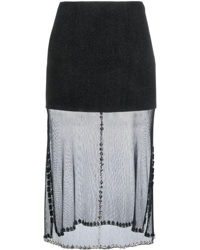 Prada Falda midi con detalles de cristal - Negro