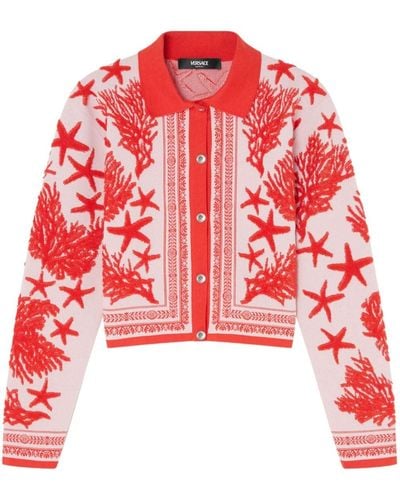 Versace Jacquard Knitted Cardigan - Red