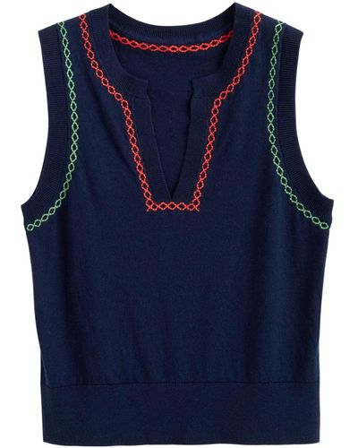 Chinti & Parker Santorini Contrast-stitch Cotton-cashmere Top - Blue