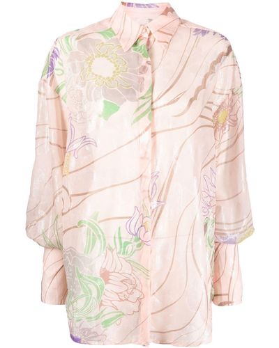 Sabina Musayev Floral-Print Metallic-Sheen Shirt - Pink