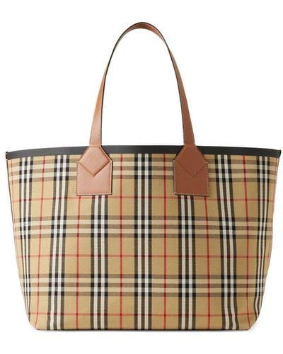 Burberry Large London Checked Tote - White