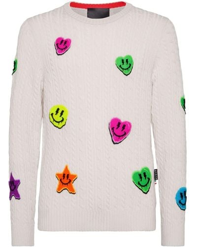 Philipp Plein Appliqué Cable-knit Sweater - Pink