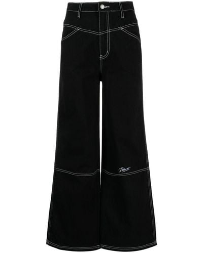 Izzue Contrast-stitch Wide-leg Trousers - Black