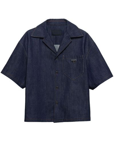 Prada Triangle-logo Button-up Denim Shirt - Blue