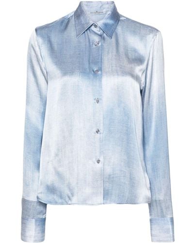 Ermanno Scervino Denim-print Silk Shirt - Blue