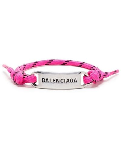 Balenciaga Engraved-plate Rope Bracelet - Pink