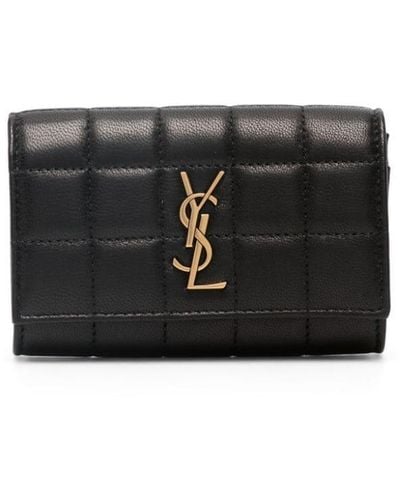 Saint Laurent Logo-lettering Quilted Leather Wallet - Black