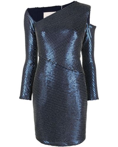 Gemy Maalouf Asymmetric Long-sleeve Sequin Minidress - Blue