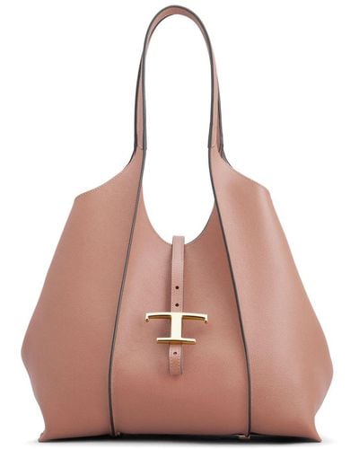 Tod's T Timeless Shopping Bag In Leather Small - Pink
