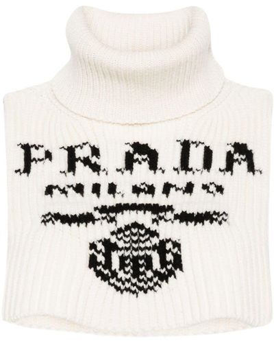Prada Intarsien-Pullover mit Logo - Weiß