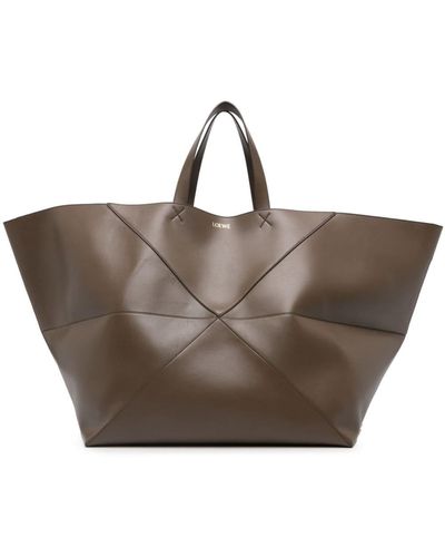 Loewe XL Puzzle Fold leather tote bag - Marrone