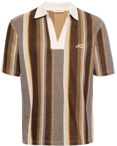 Nicholas Daley Striped Cotton Polo Shirt - Brown