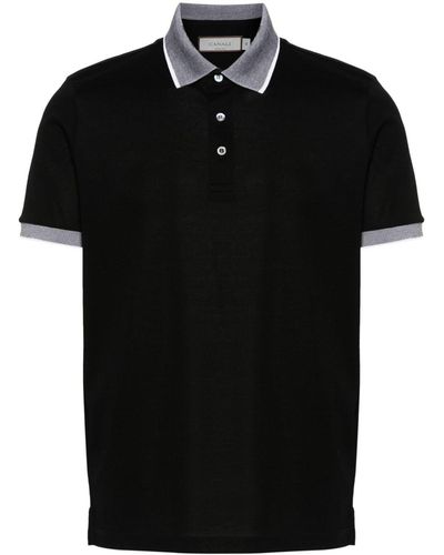 Canali Poloshirt Met Contrasterende Afwerking - Zwart