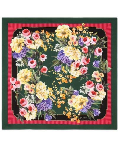 Dolce & Gabbana Foulard en soie à fleurs - Vert