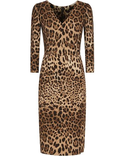 Dolce & Gabbana Leopard-print Midi Dress - Brown