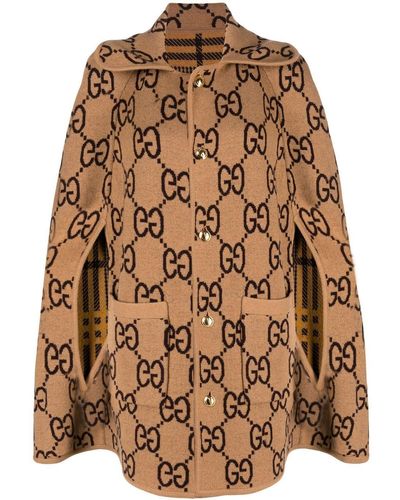 Gucci Reversible Wool Cape - Brown