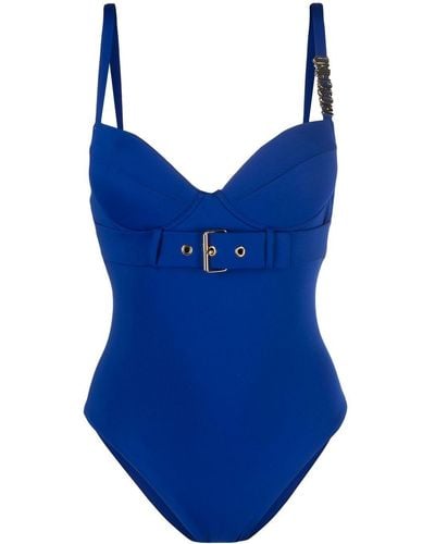 Moschino Shoulder-logo Belted Swimsuit - Blue