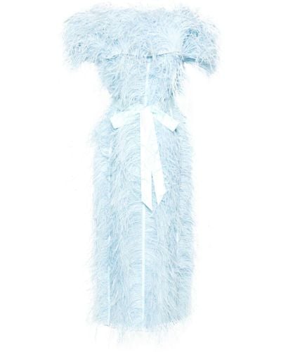 Huishan Zhang Angelina Midi-jurk Met Veren Afwerking - Blauw