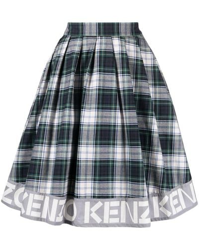 KENZO チェック スカート - グリーン