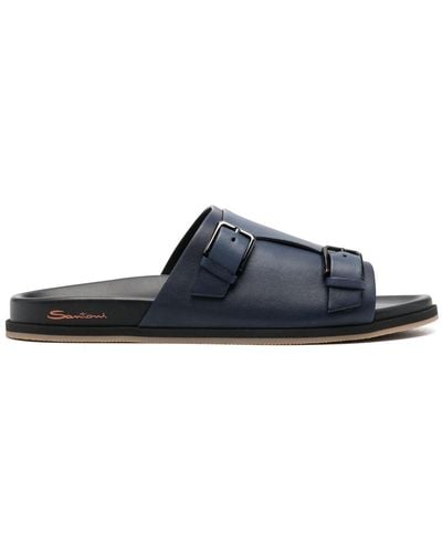 Santoni Flat Leather Sandals - Blue