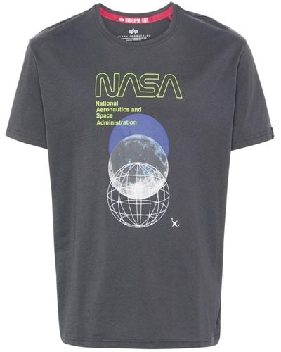 Alpha Industries T-shirt en coton à imprimé graphique - Gris
