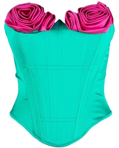 Cristina Savulescu Faux-rose Strapless Corset Top - Blue