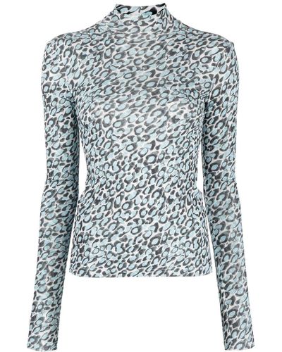 Nanushka Back Cut-out Patterned Top - Blue