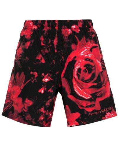 Alexander McQueen Wax Flower Swim Shorts - Red