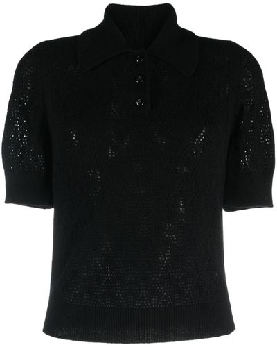 Barrie Pointelle-knit Cashmere Polo Top - Black