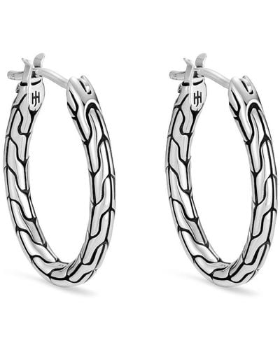 John Hardy Carved Chain Small Oval Hoop Earrings - Metallic
