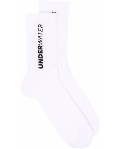 MSGM Gerippte Socken mit Logo-Print - Weiß
