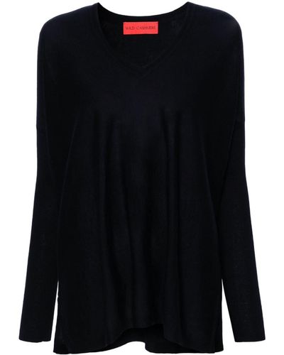Wild Cashmere V-neck Long-sleeve Sweater - Black