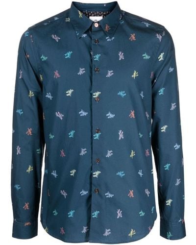 PS by Paul Smith Abstract Pattern-print Cotton Shirt - Blue