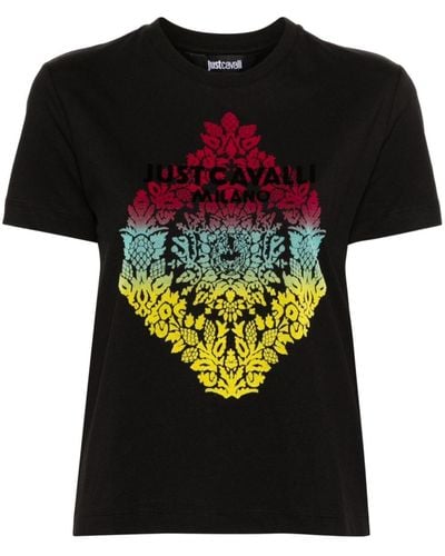Just Cavalli Logo-flocked Cotton T-shirt - Black
