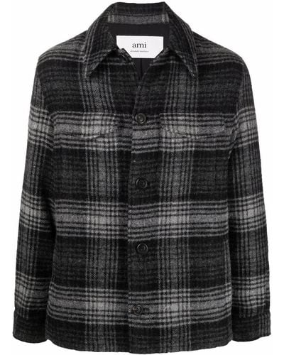 Ami Paris Checked Button-up Shirt Jacket - Black