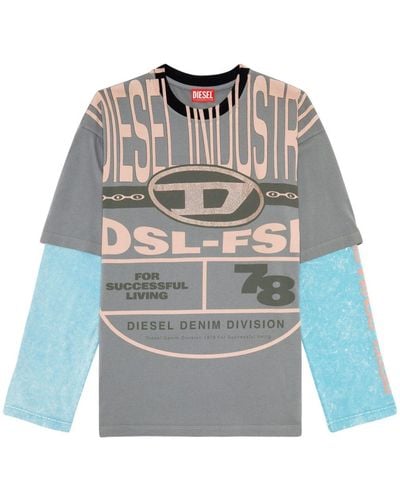 DIESEL Layered T-shirt With Rhinestone Oval D - Multicolor