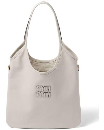Miu Miu Ivy Logo-appliqué Tote Bag - Gray