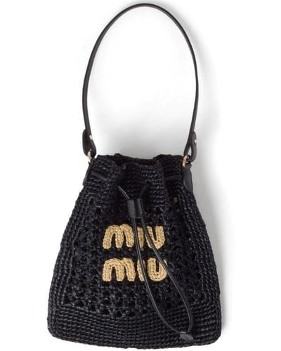 Miu Miu Logo-Appliqué Interwoven Shoulder Bag - Black