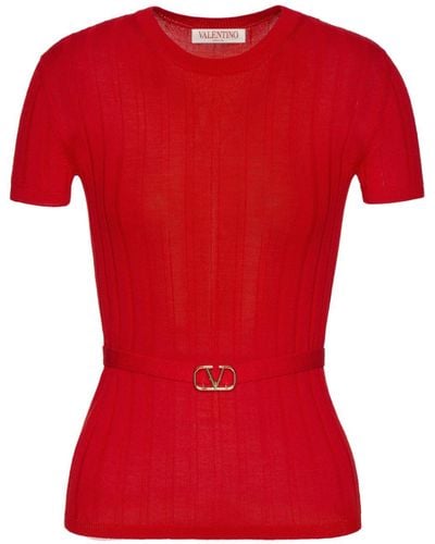 Valentino Garavani Vlogo Belted Wool Top - Red