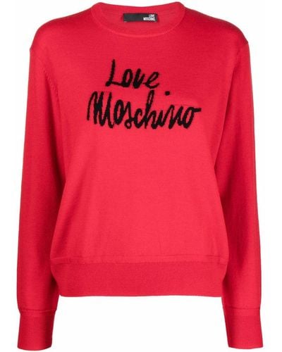 Love Moschino Pull à logo en intarsia - Rouge