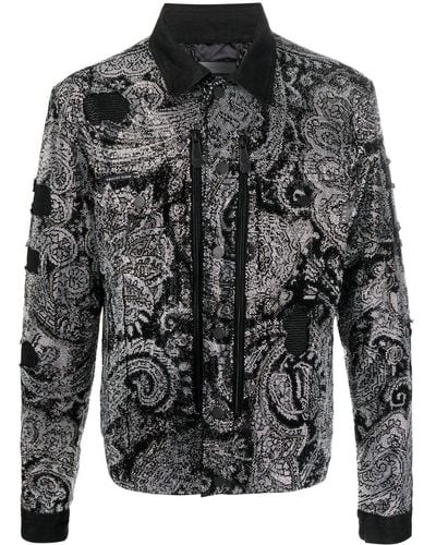 Philipp Plein Rhinestone-embellished Paisley-print Jacket - Gray