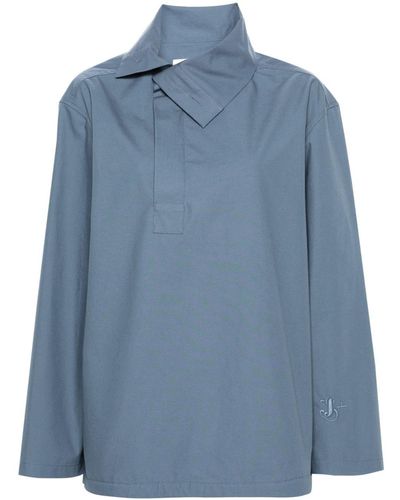 Jil Sander Logo-embroidered Cotton Blouse - Blue