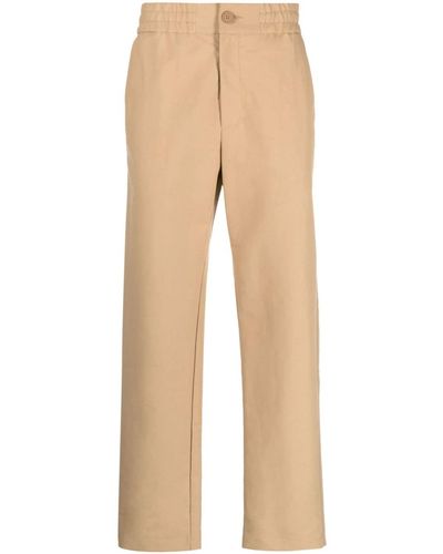 Versace Logo-patch Straight-leg Trousers - Natural