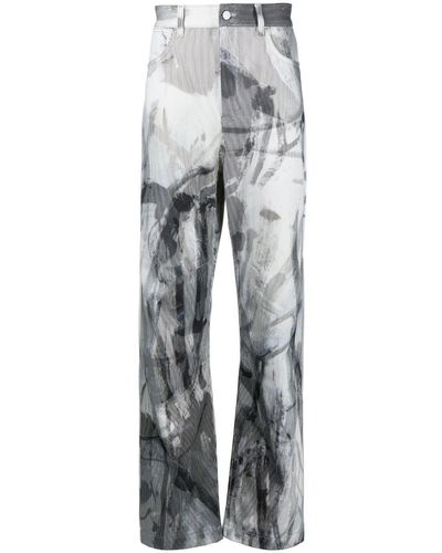 McQ Abstract-print Straight-leg Pants - Grey