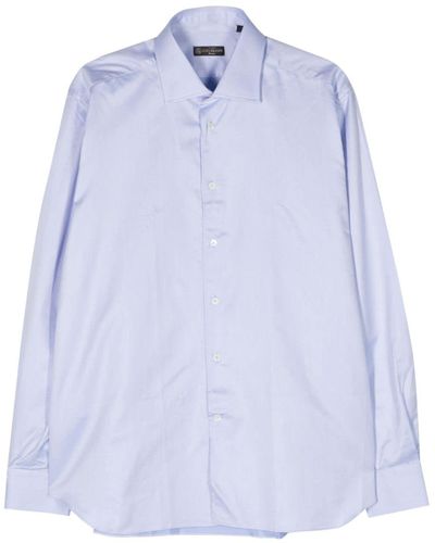 Corneliani Katoenen Overhemd Met Visgraatpatroon - Blauw